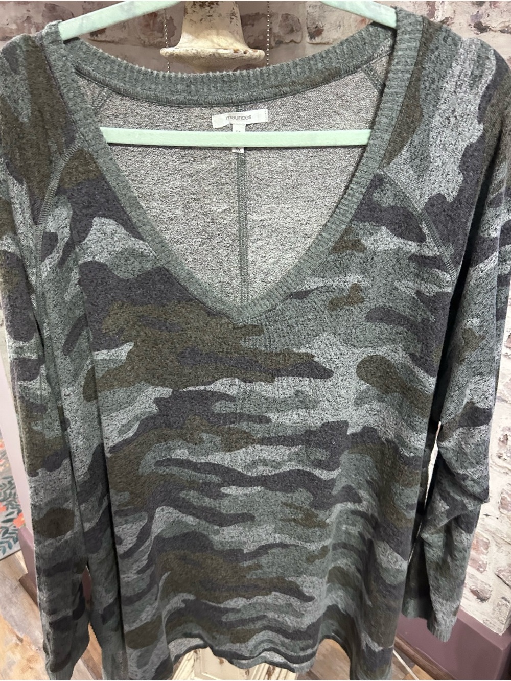 Maurices Camo V-Neck Sweater in Olive and Gray